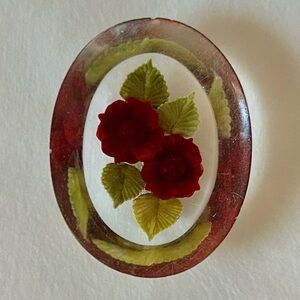 Vintage 1050’s Lucite Rose Brooch, 1 5/8 X 1 1/4 Inches